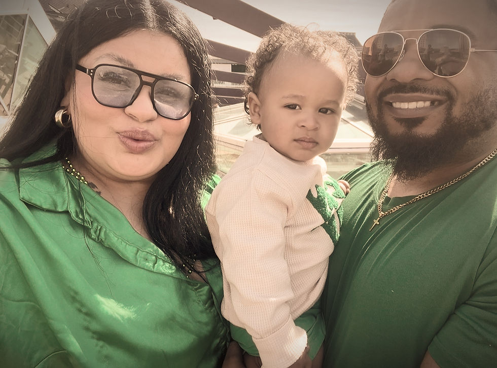 woman with her family, husband and her kid