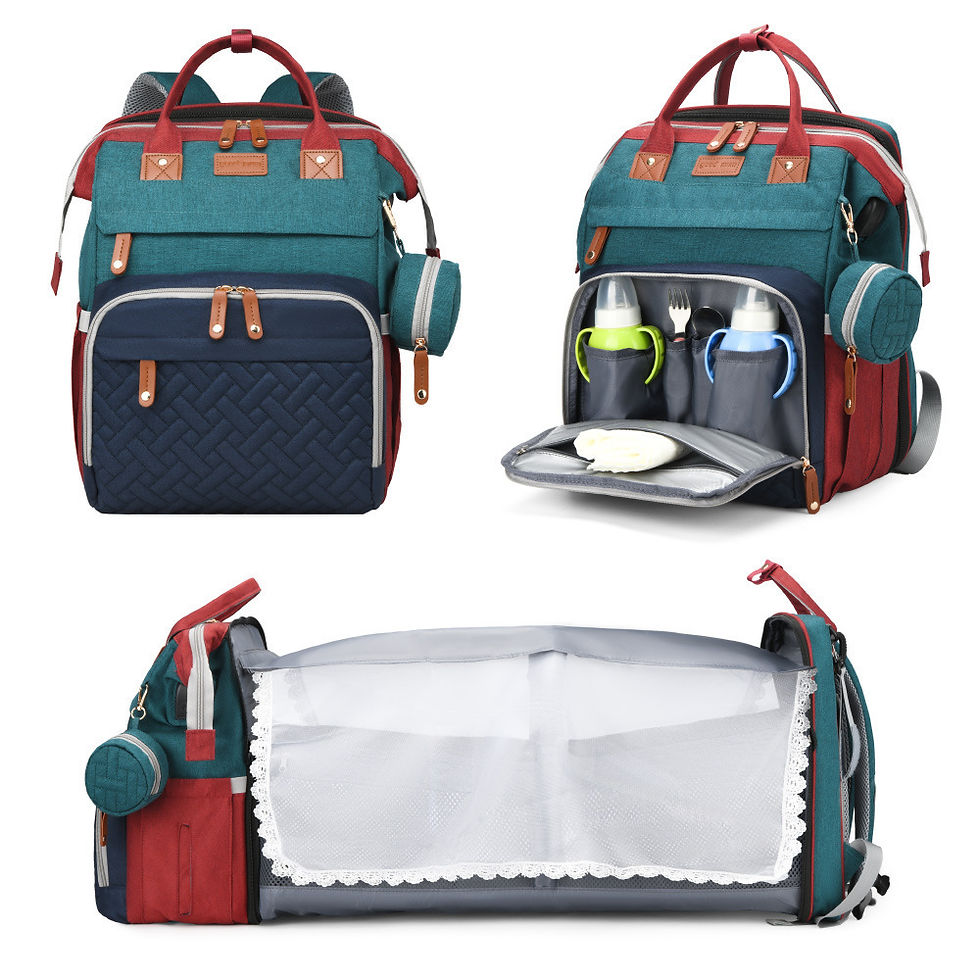 Miniatura: Mochila dobrável 3 em 1 para fraldas, berço portátil, bolsa de viag. impermeável