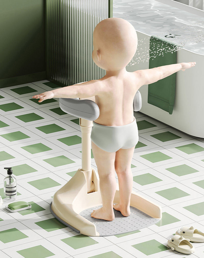Miniatura: Suporte de chuveiro infantil ajustável com base antiderrapante, dobrável e port.