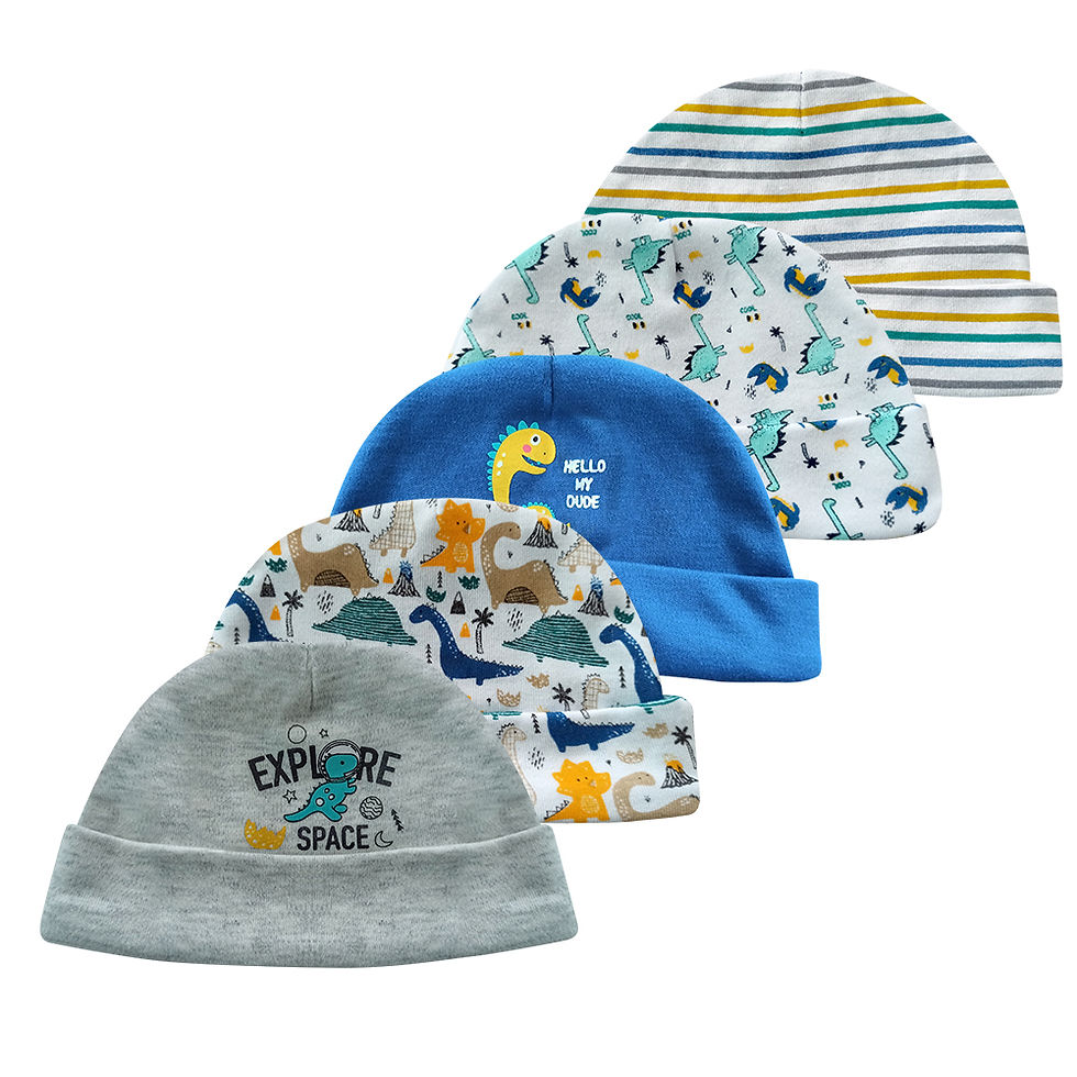 Miniatura: Conjunto de 5 Chapéus Casuais para Recém-Nascidos de 0 a 6 Meses (Masc. e Fem.)