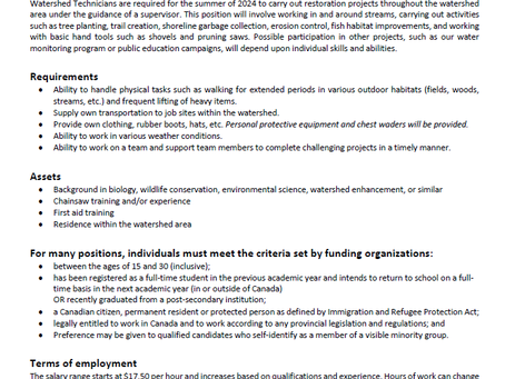 Hiring Now: Watershed Technician