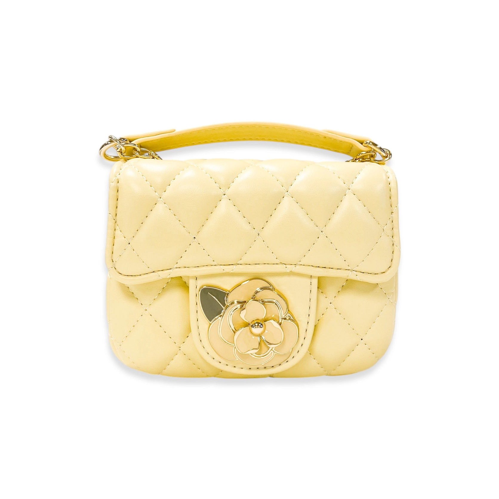 Butter Yellow Quilted Mini Purse with Gold Rose Buckle
