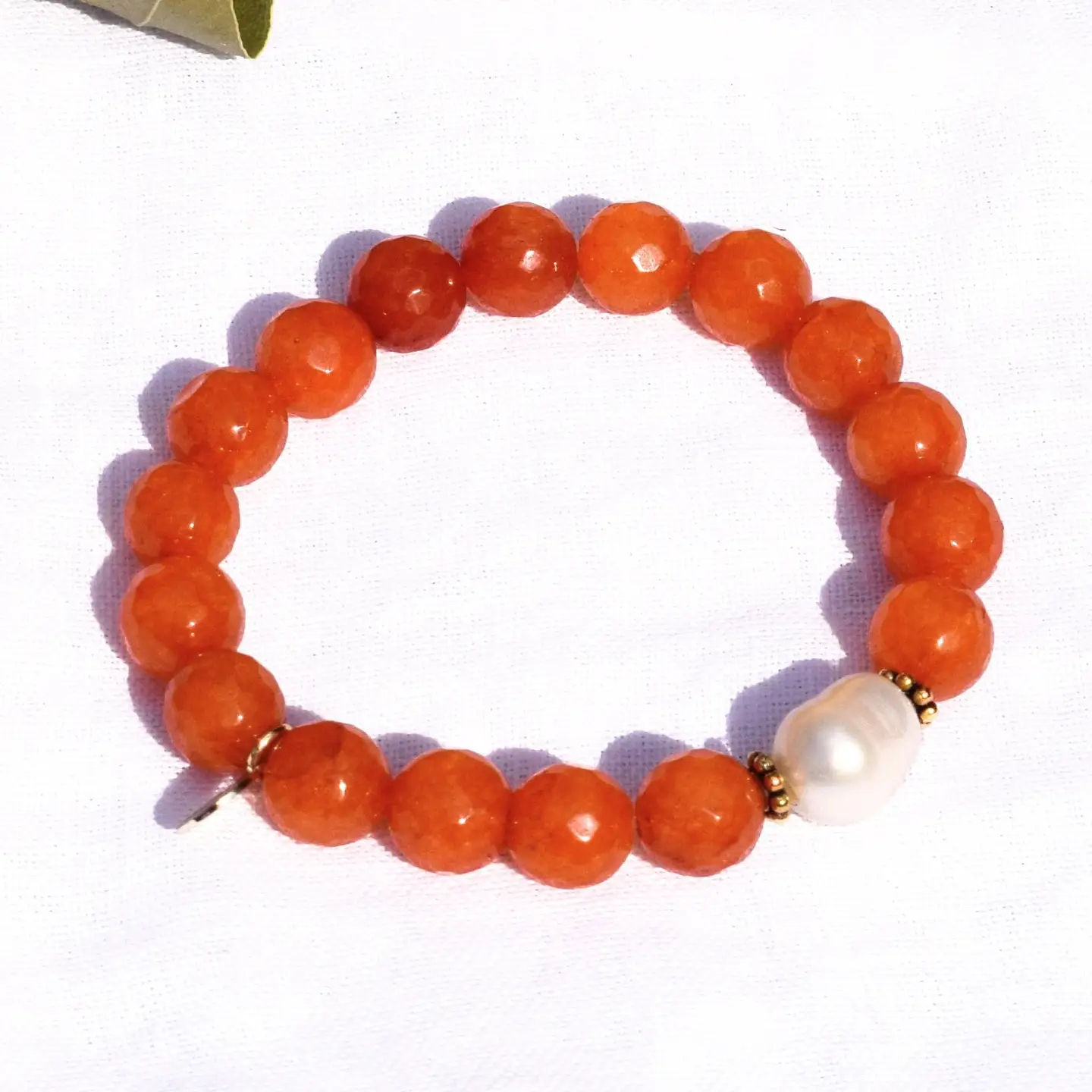 Orange Jade & Freshwater Pearl Bracelet
