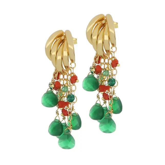 Italian-Made Coral & Agate Earrings