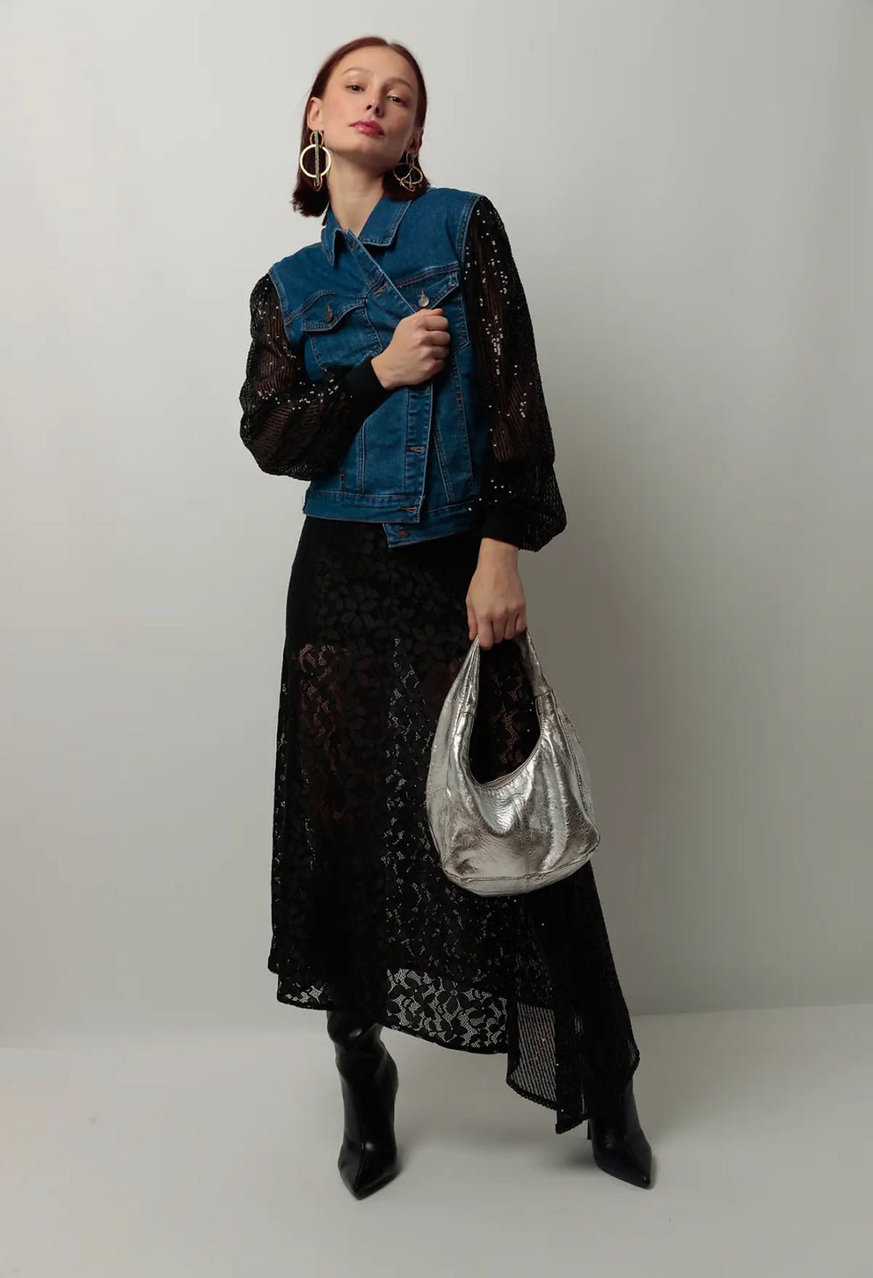 Thumbnail: Secret Denim Jacket with Sequin Sleeves