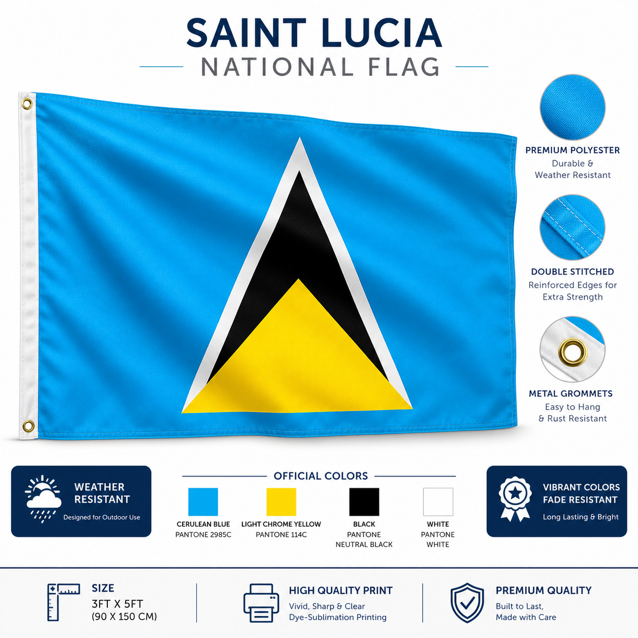 🇱🇨 Saint Lucia National Flag – Premium Outdoor Quality