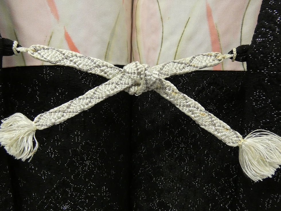 Thumbnail: 【◇KWH173】Vintage Haori Jacket, Pure Silk, Black with Gold Lame, with Haori Cord