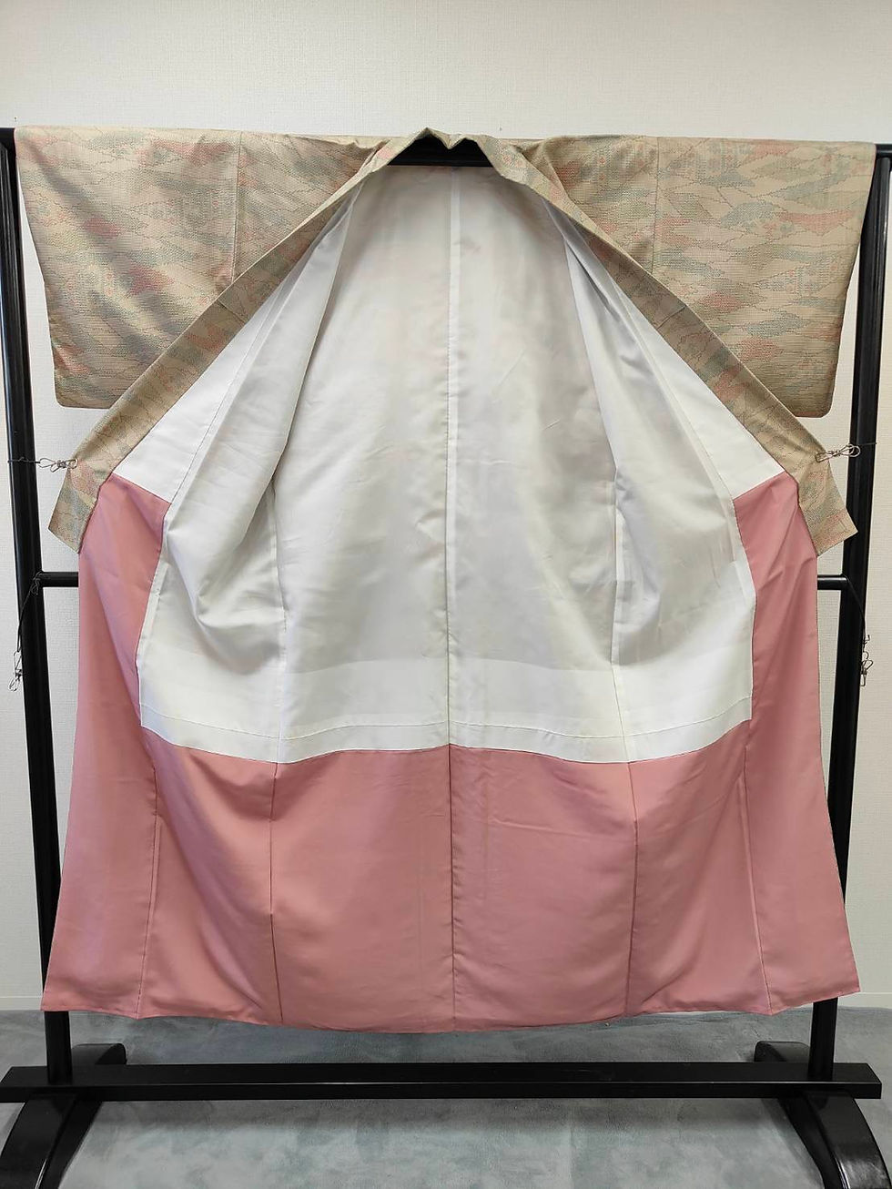 サムネイル： ◇KWK045 着物 袷着物 Kimono ベージュ系 古着 レトロ 和服
