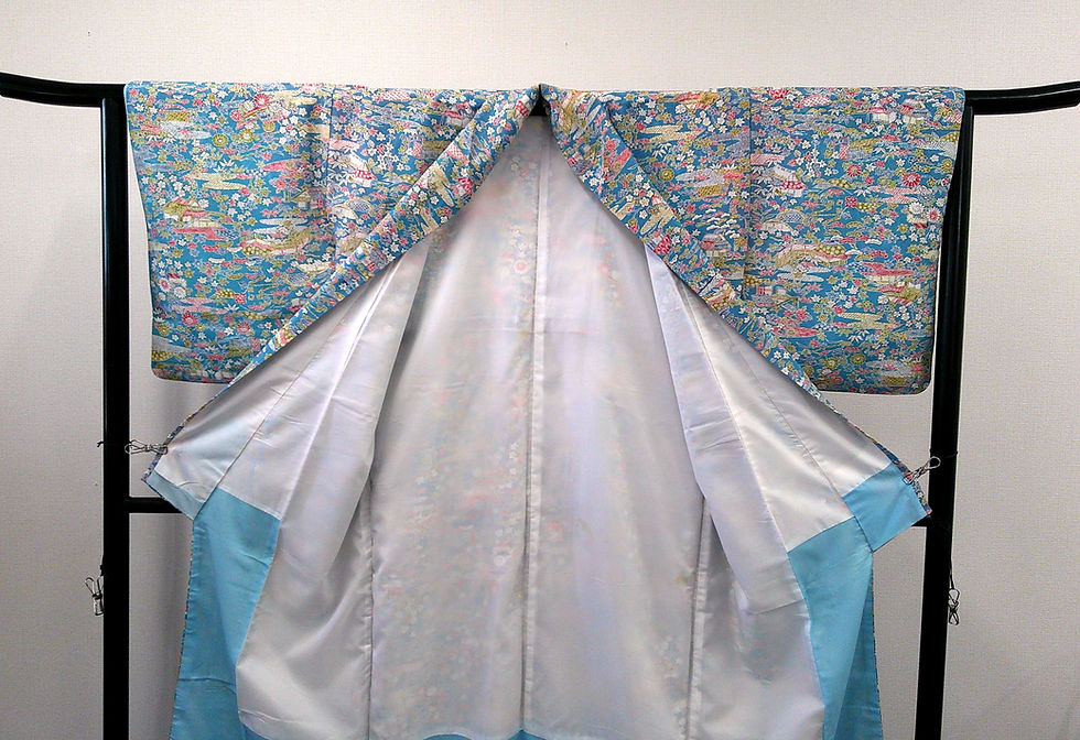 サムネイル： ◇KWK003 着物 袷着物 Kimono 青系 古着 レトロ 和服