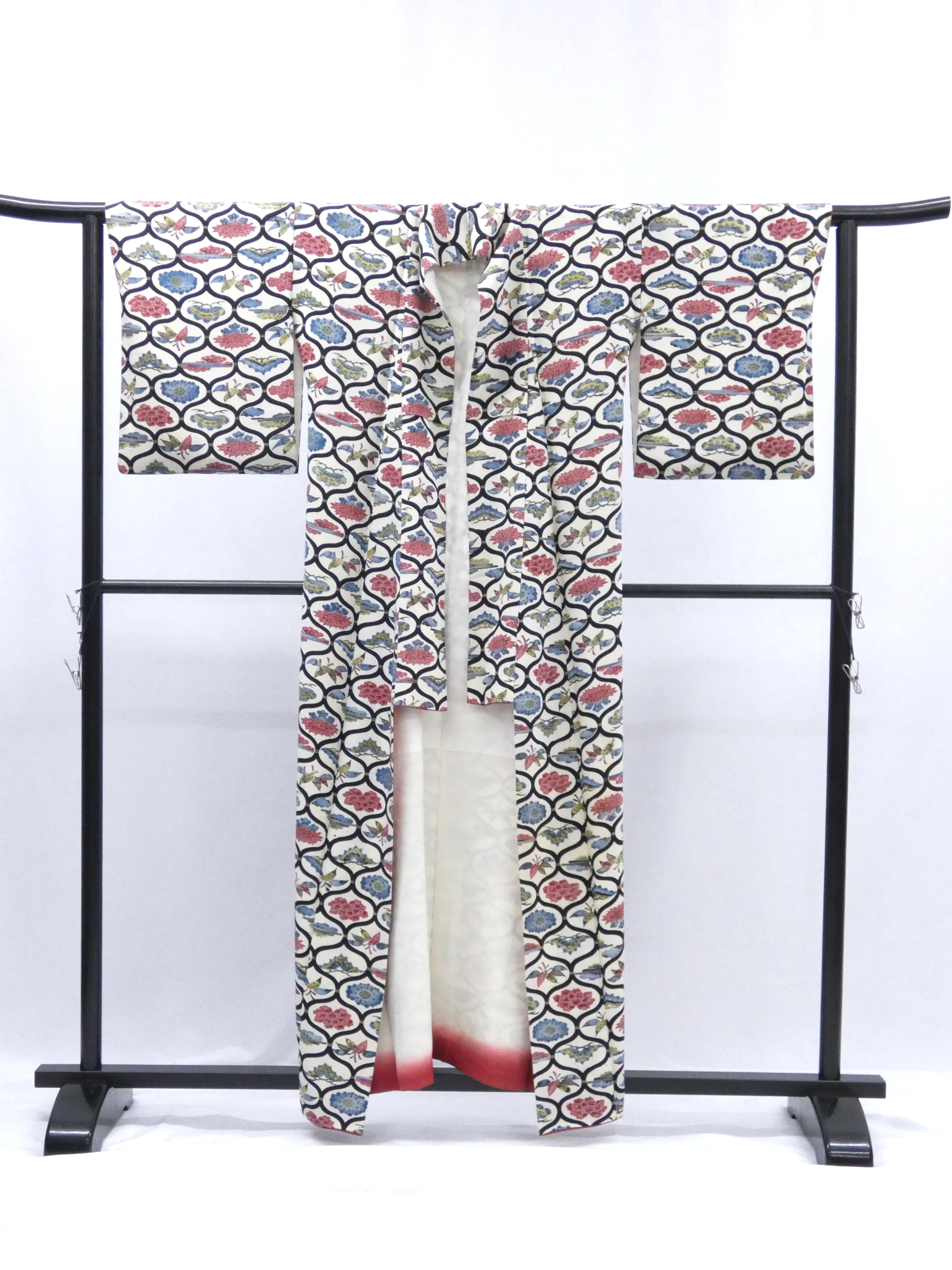 ◇KWK045 Kimono, gefütterter Kimono, Allover-Muster, Polyester, Vintage, Retro, japanische Kleidung