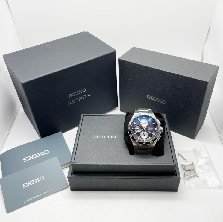 Thumbnail: ♢KT031 SEIKO ASTRON SBXC107 5X53 GPS Solar Chronograph Titanium Blue Dial Full Set Box Papers