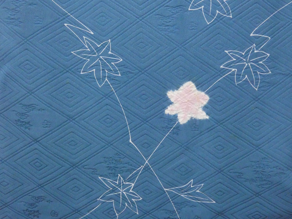 Thumbnail: ◇KWH243 Haori, Light Blue, Maple & Autumn Leaf Pattern, Jacquard, Pure Silk, Antique