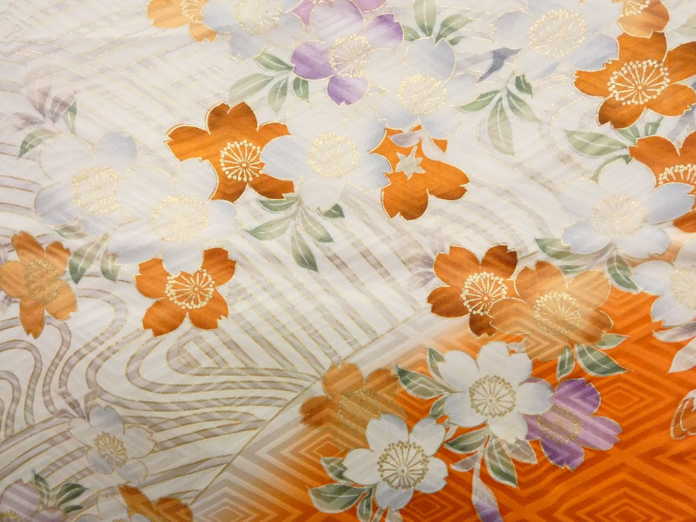 Thumbnail: ◇KWF072 Furisode (long-sleeved kimono), orange, pure silk, vintage, antique, for weddings, graduations, coming-of-age ceremonies, and New Year's visits (reproduction)