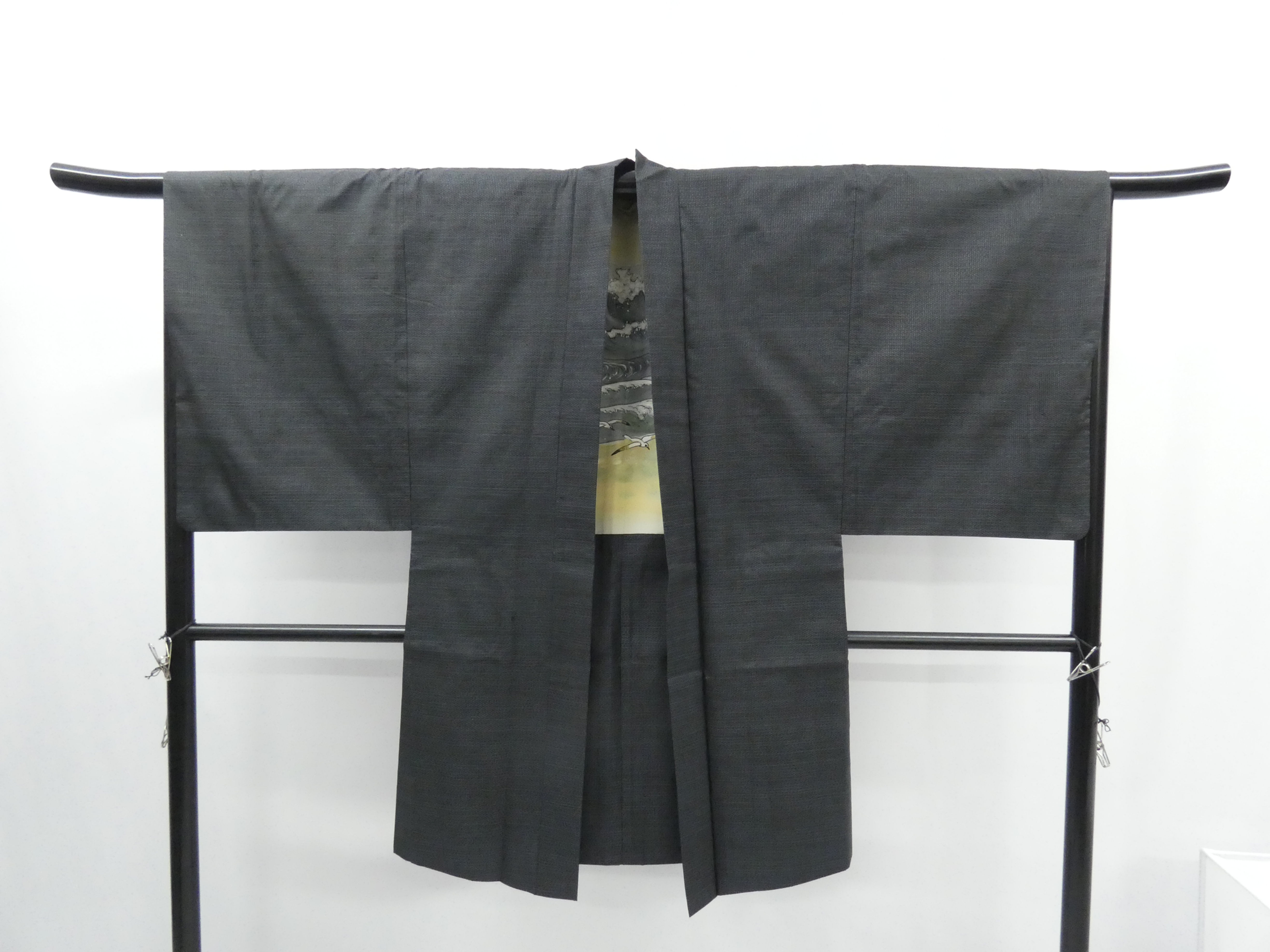 ◇KMH029 【波柄の正絹羽織】紺色 ヴィンテージ男性用羽織