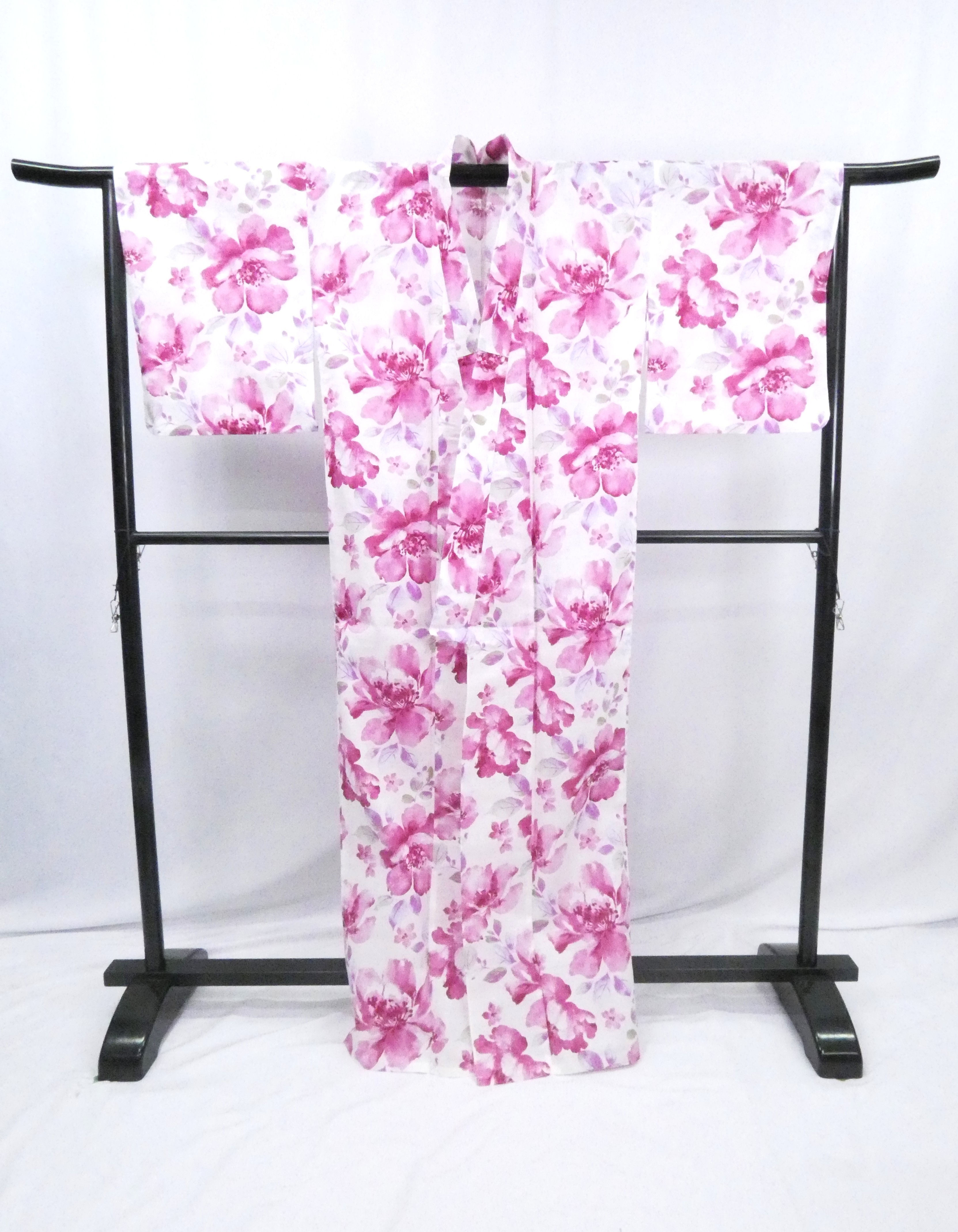 ♢KWY033 新品 レディース浴衣 綿100% 白地 ピンク花柄 夏祭り 花火大会