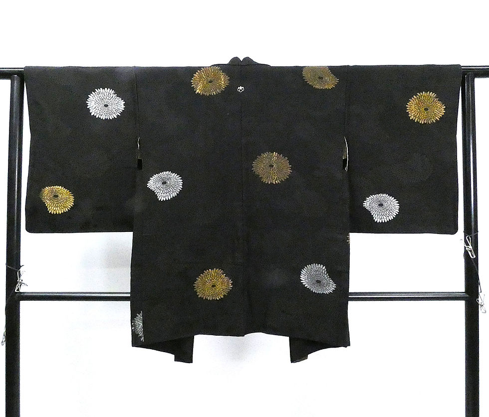 サムネイル： ♢KWH236 正絹 黒羽織 菊花文様 金銀彩 レディース 羽織 Silk Haori Japanese Vintage Kimono Jacket