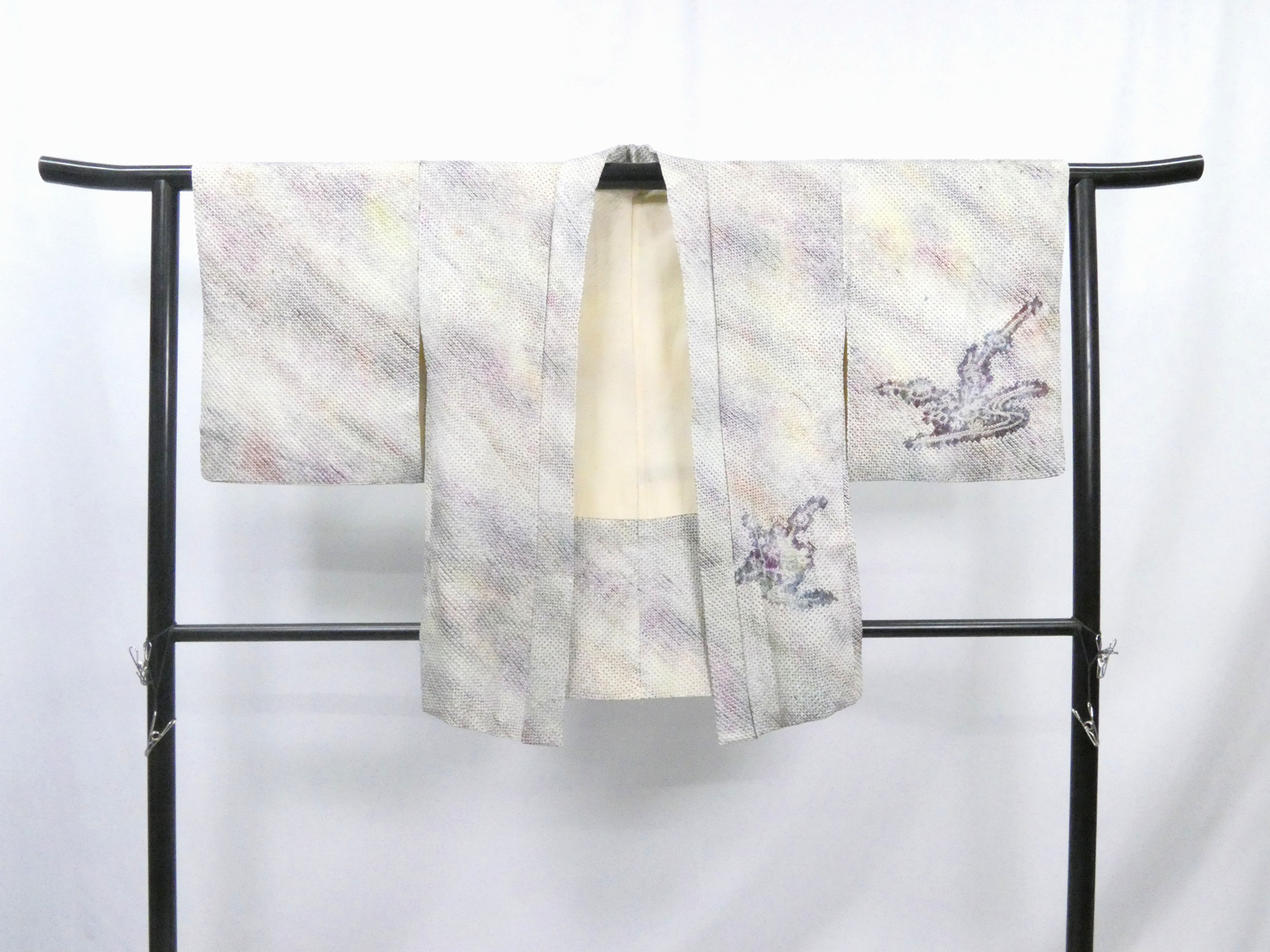 ◇KWH248 Haori Full Shibori Light Gray Pure Silk Antique