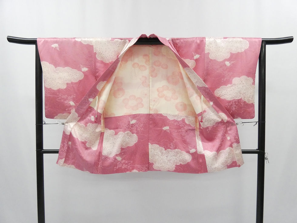 Thumbnail: ◇KWH140 Haori (Japanese jacket) with tie, tie-dye pattern, pure silk, pink, vintage, antique.