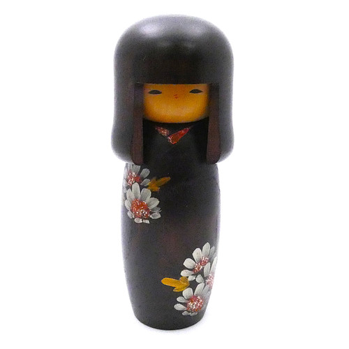 伝統こけし 創作こけし 卯三郎系 木彫り 人形 KM078 卯三郎こけし 花柄 創作こけし 木製人形 昭和レトロ