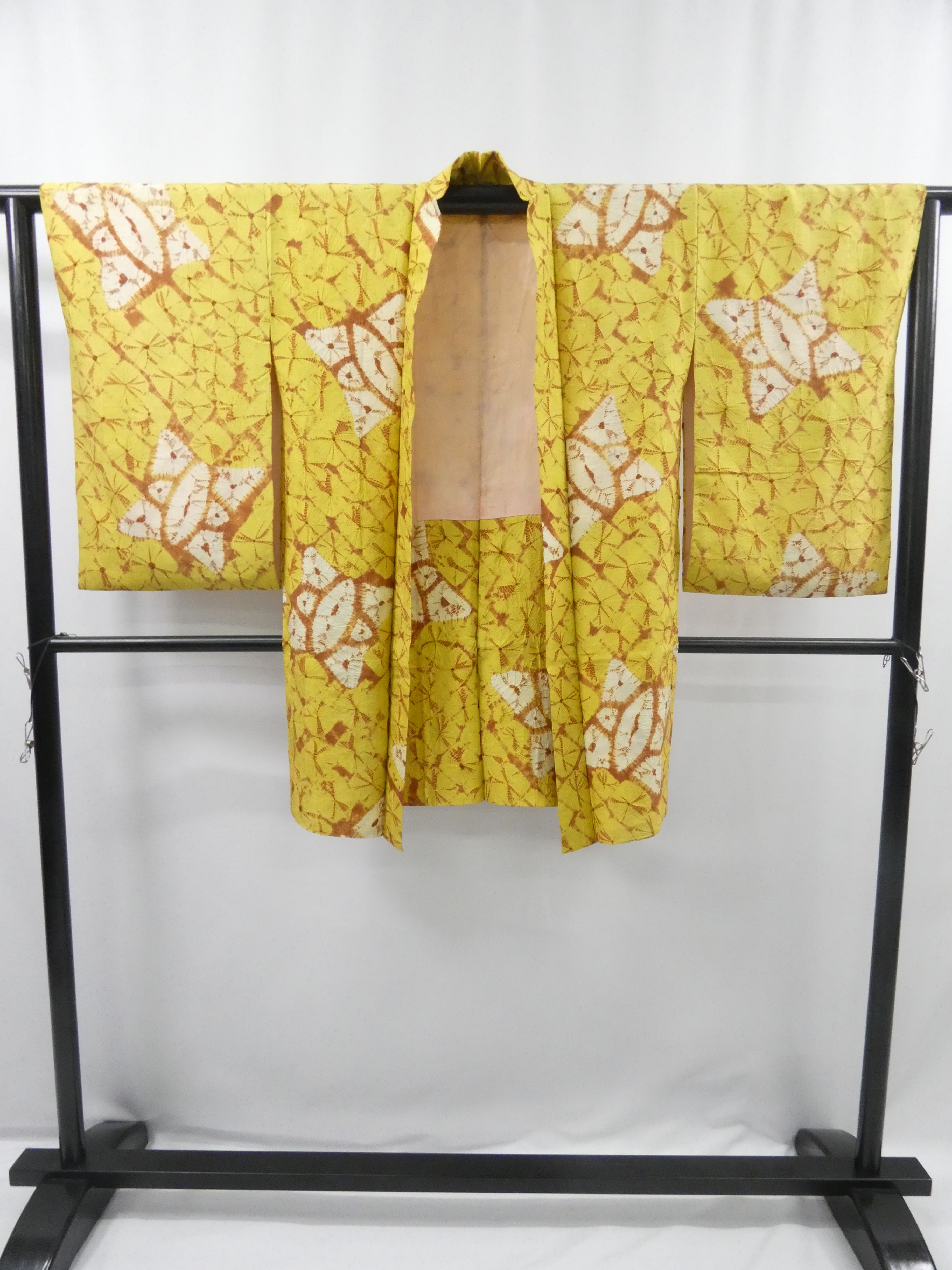◇KWH191 羽織 長羽織 絞り 総柄 正絹 黄色 古着 アンティーク
