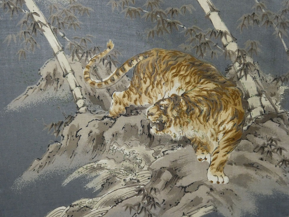 Miniatura: ♢KMJ014 Prenda interior (Juban) Estampado de tigre, seda pura, pan de oro, azul, antiguo