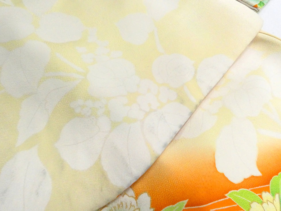 サムネイル： ♢KWF078 ヴィンテージ 振袖 正絹 華やかな牡丹と四季花文様 オレンジ×クリーム暈し