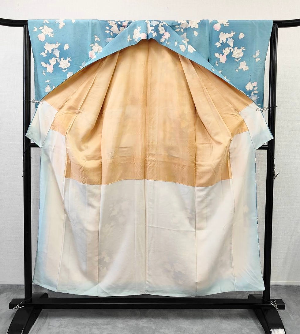 サムネイル： ◇KWK018 着物 袷着物 Kimono 青系 古着 レトロ 和服