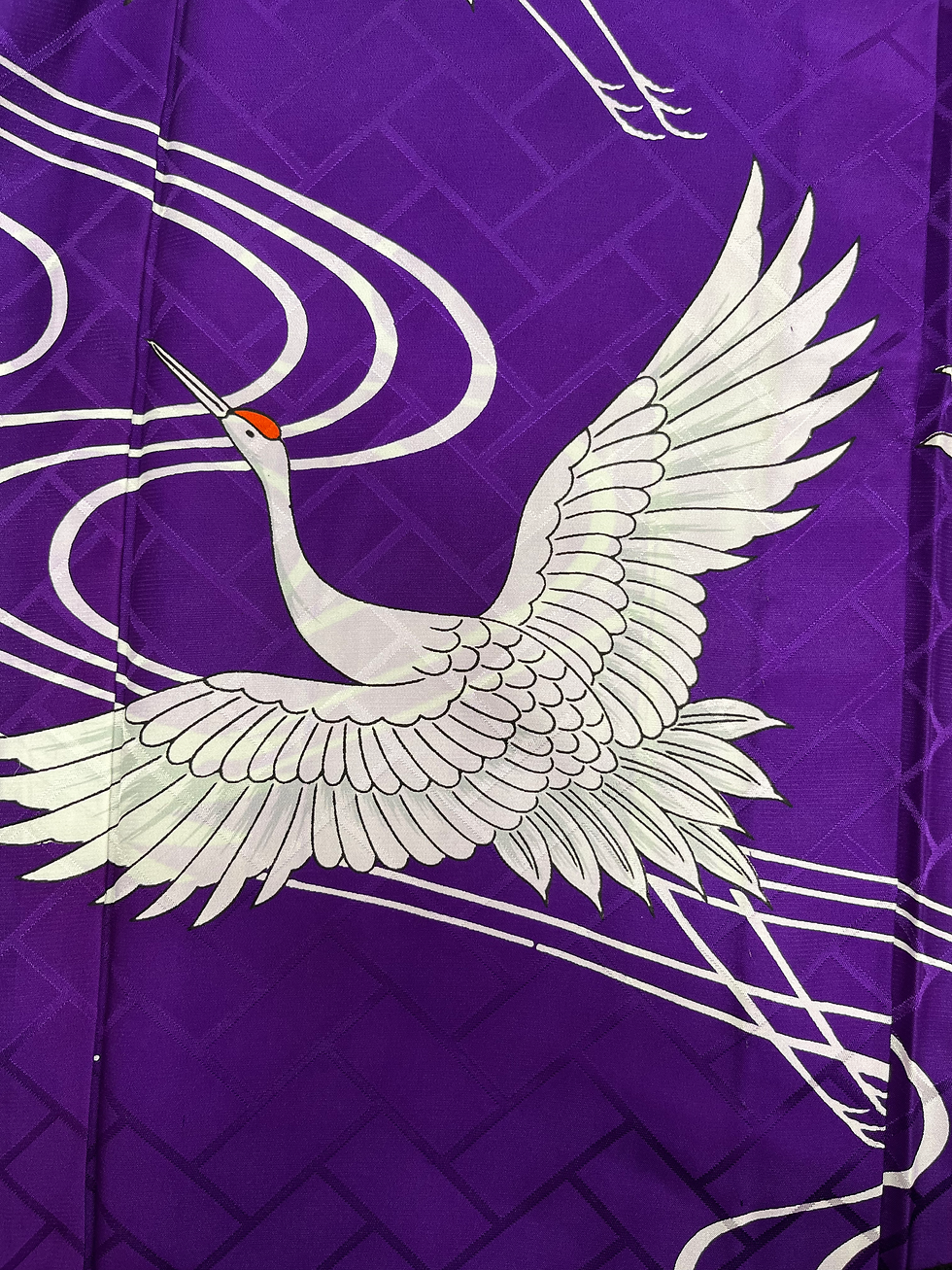 Thumbnail: ◇KWK037 Kimono, Unlined, Purple, Crane Pattern, Vintage, Retro, Japanese Clothing
