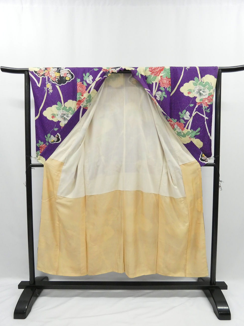 Thumbnail: ◇KWK063 Kimono, Lined Kimono, Komon Pattern, Purple, Antique, Pure Silk