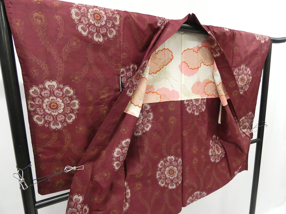 Thumbnail: ◇KWH065 Haori (Japanese jacket), lined, reddish, antique, polyester