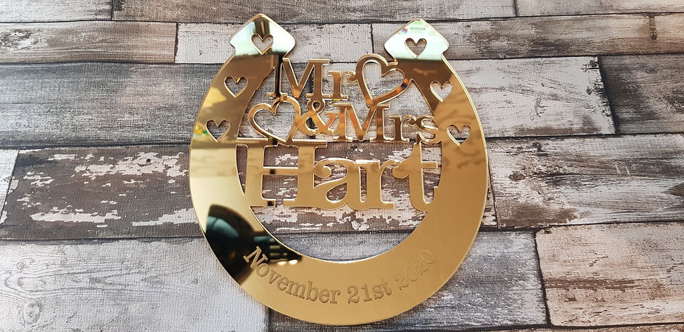 Thumbnail: Silver or gold mirror wedding celebration custom horse shoe