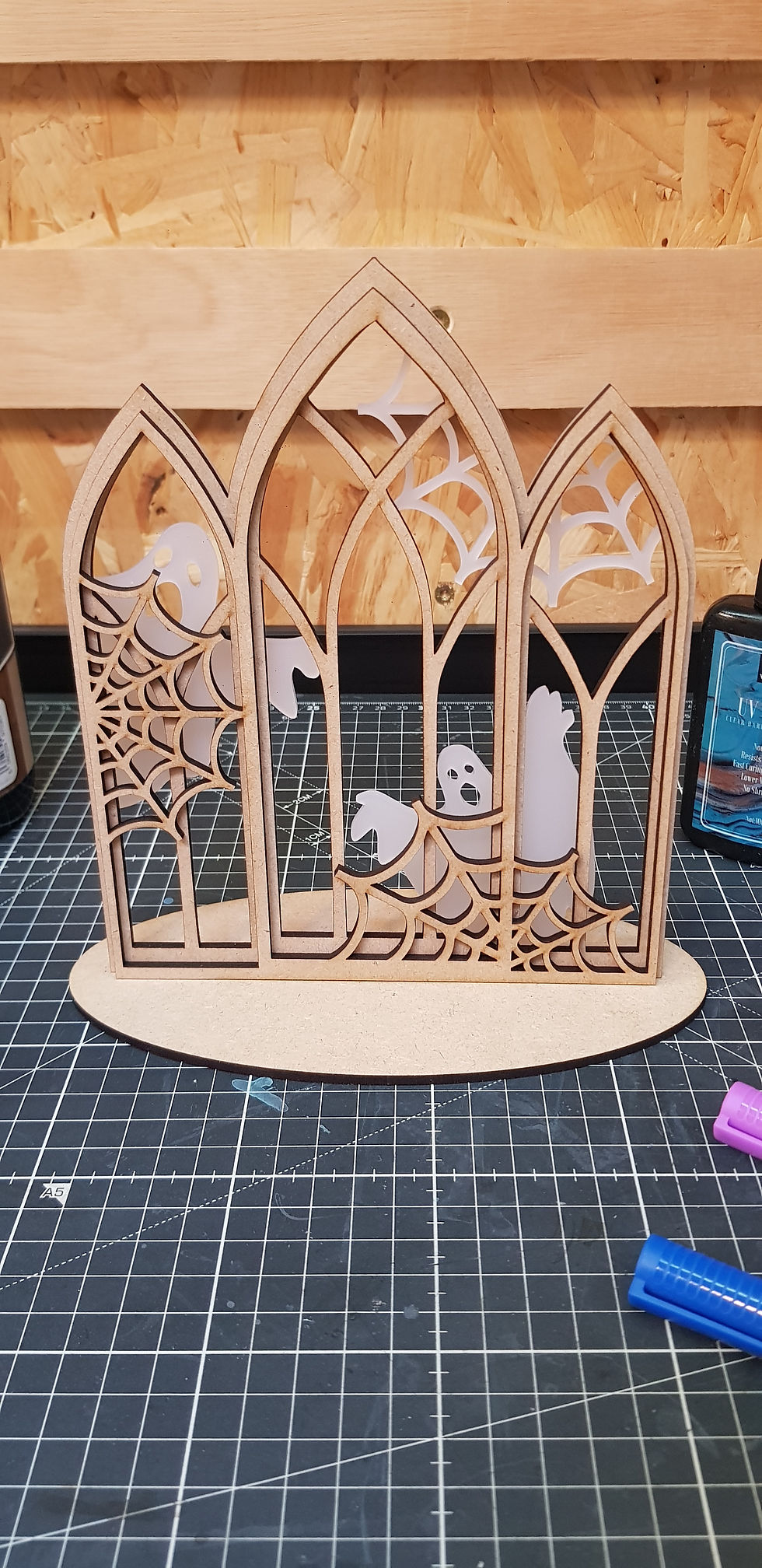 Thumbnail: Halloween gothic window and ghosts stand up craft blank