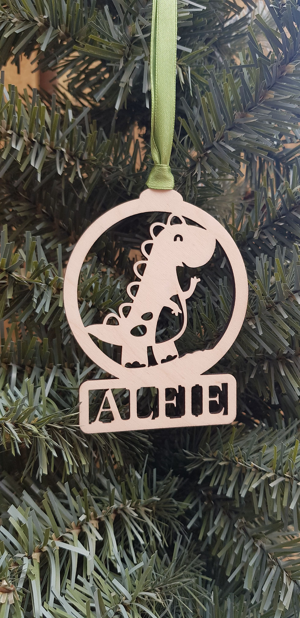 Thumbnail: Personalised dinosaur Christmas baubles