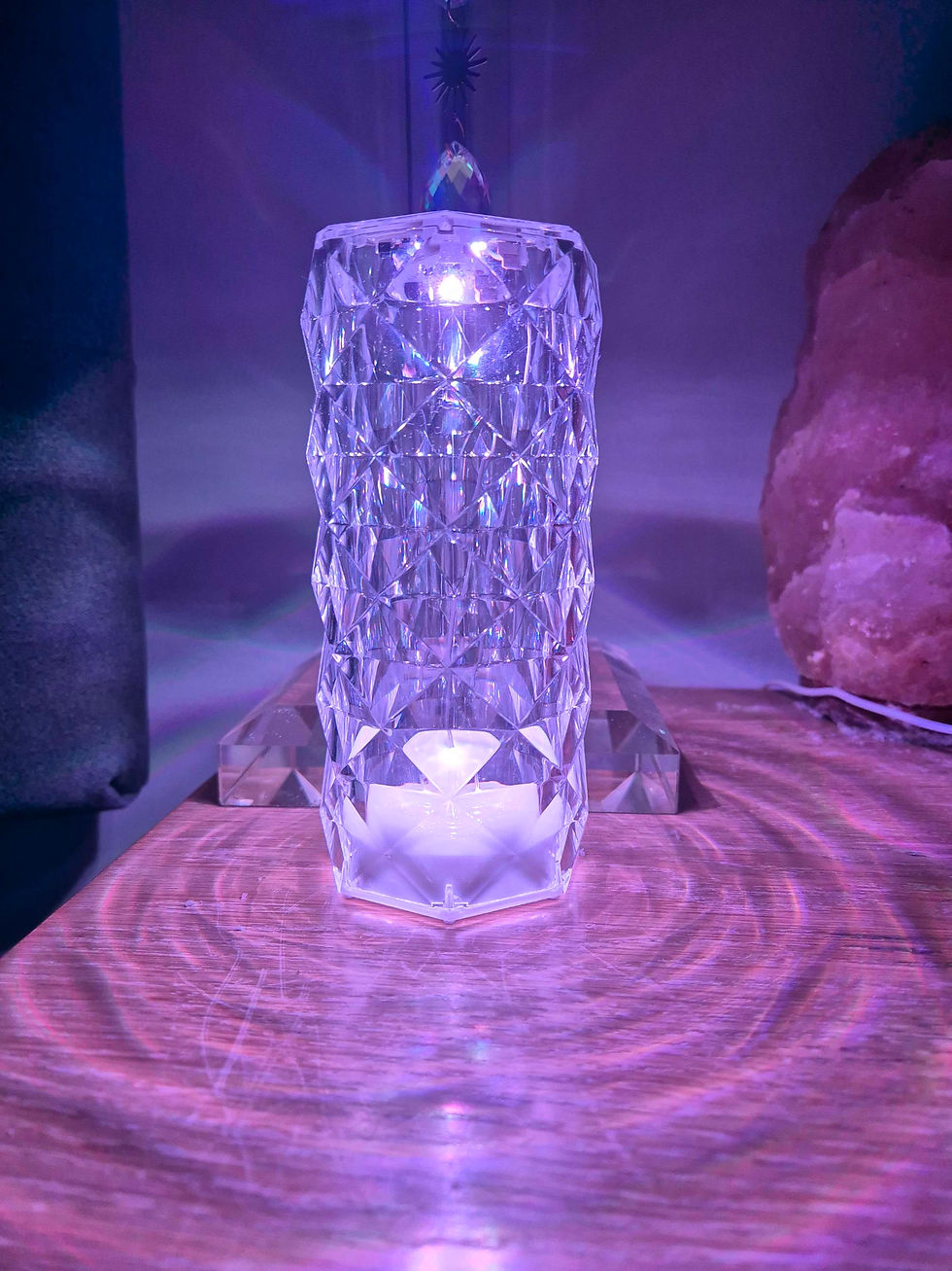 crystal lamp in chakra colours