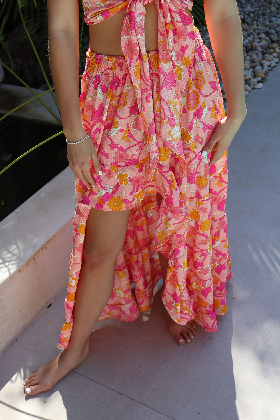 Thumbnail: Pink floral gypsy boho skirt