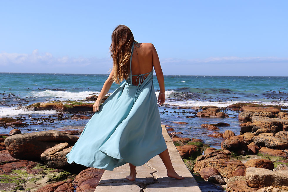Thumbnail: light blue boho halter maxi dress