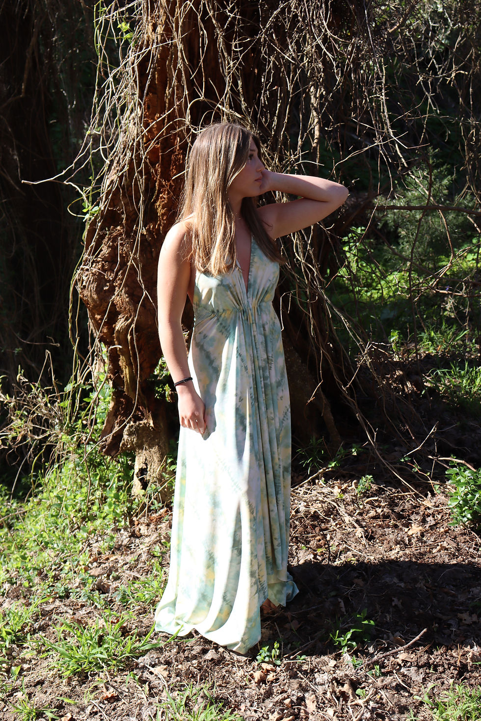Thumbnail: Green tie Dye Halter Boho dress
