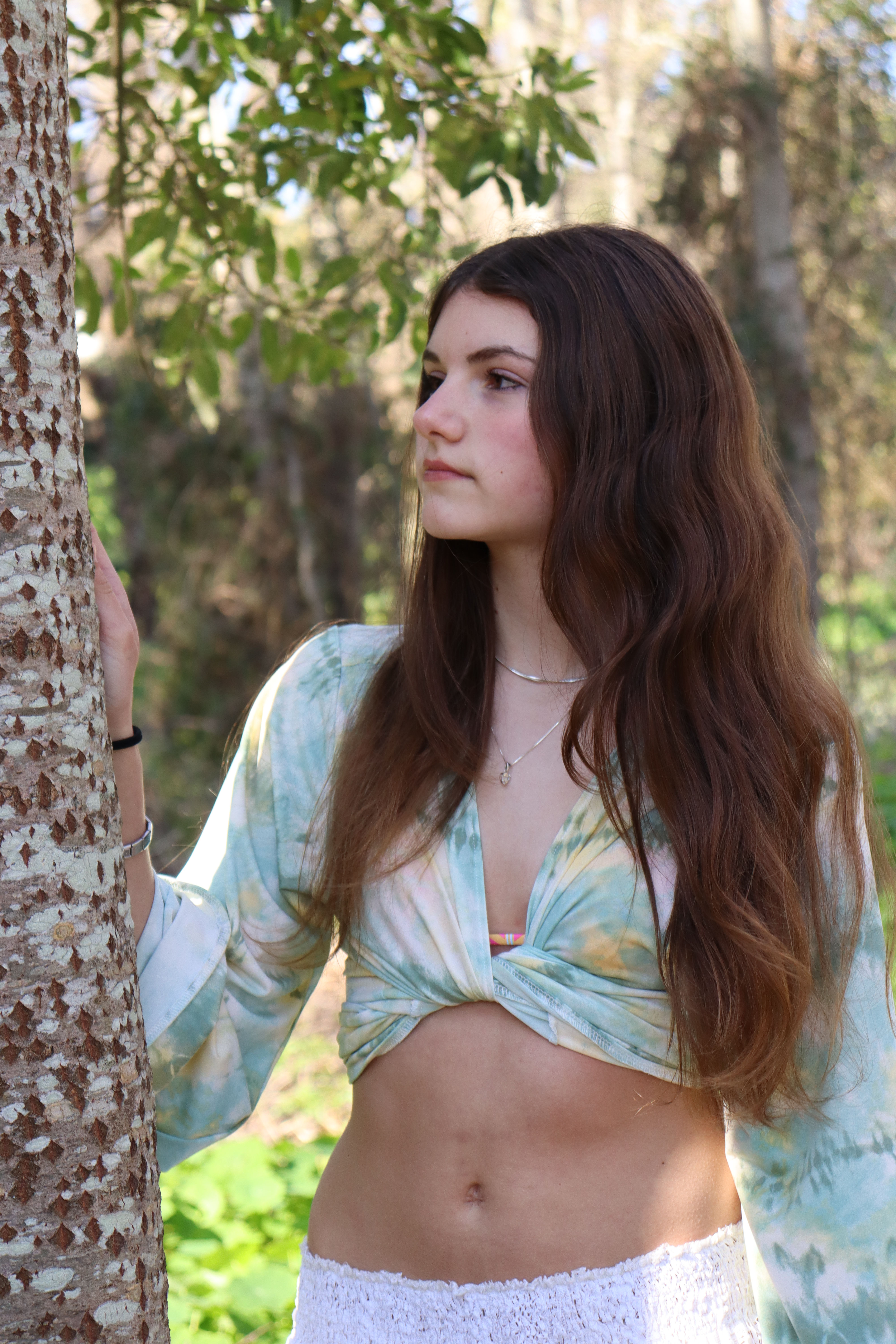 Green tie dye flare sleeve Boho tie top