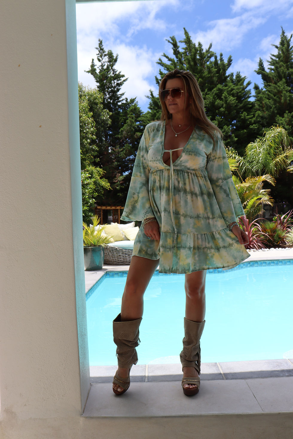Green tie dye gypsy dress