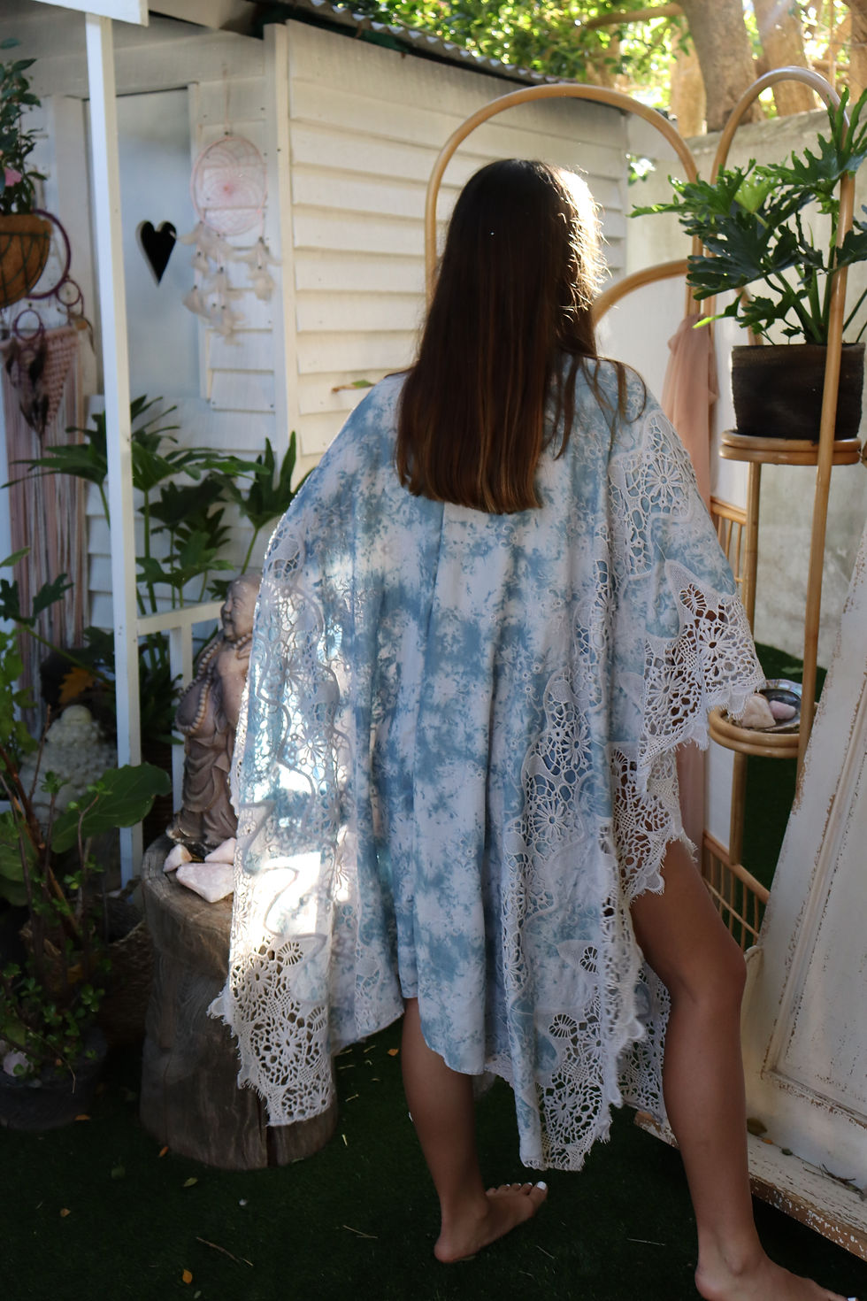 Thumbnail: Open front boho kaftan blue tie dye