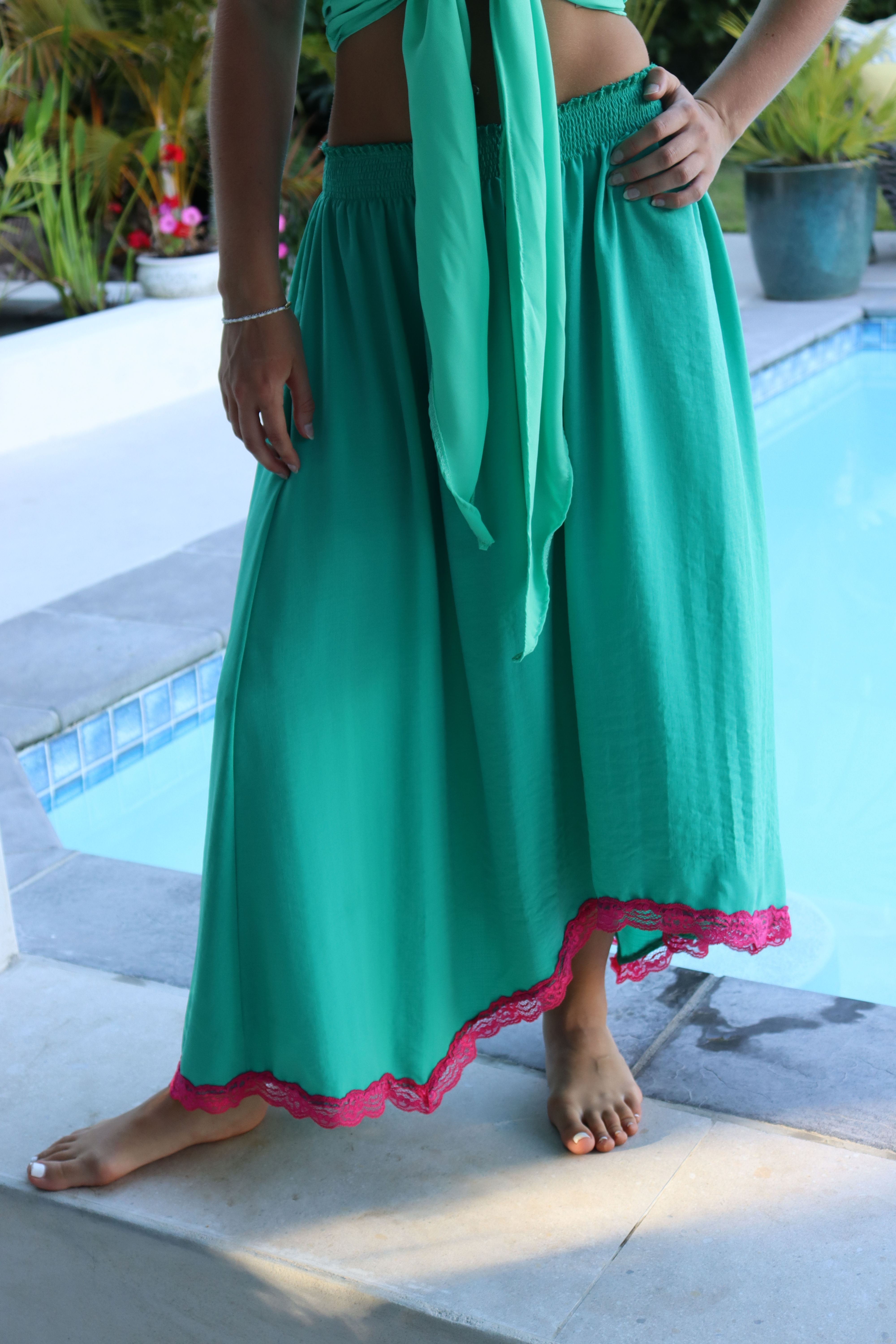 Green Boho summer skirt