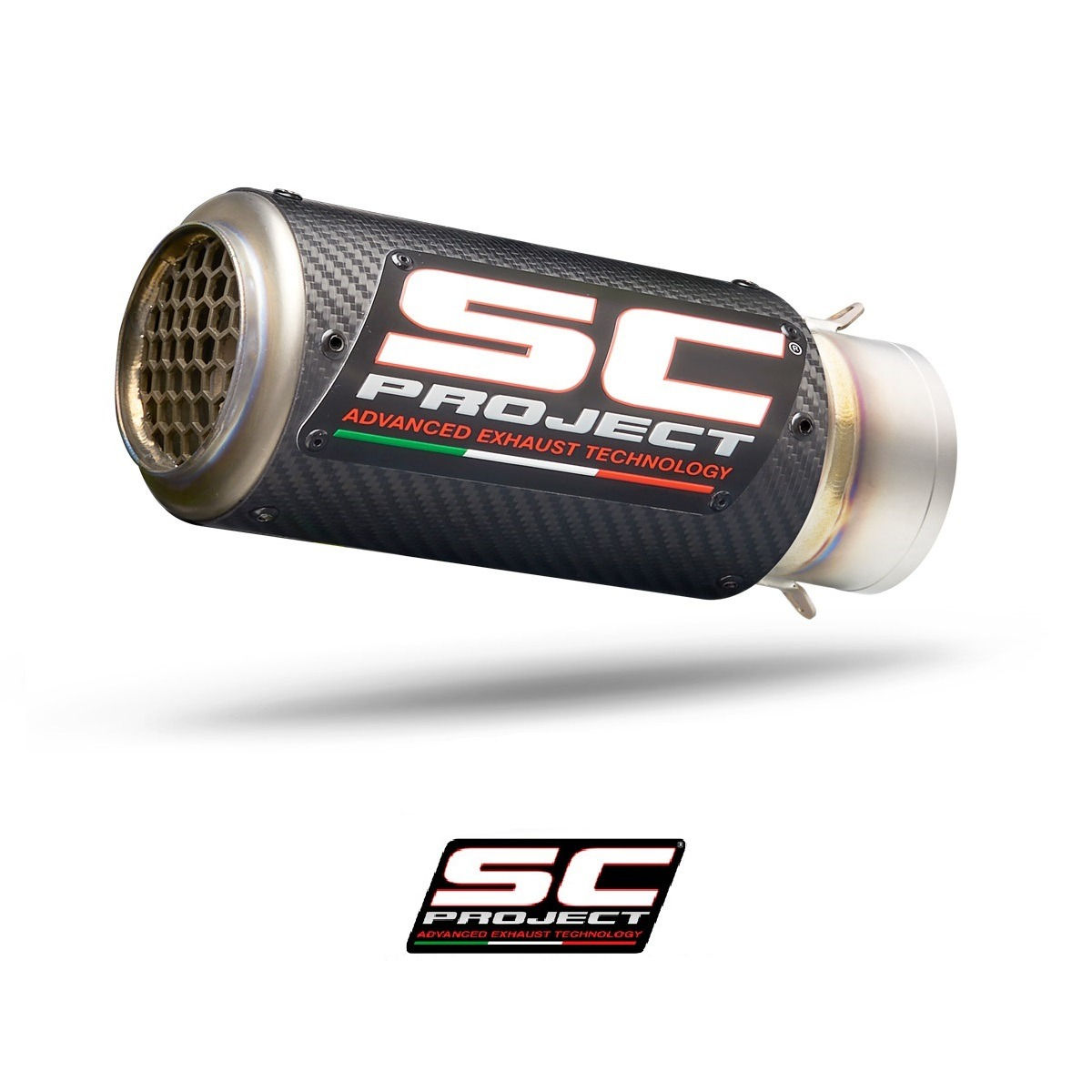 Silenziatore CR-T carbonio, con rete parasassi, con innesto Ø 70 mm