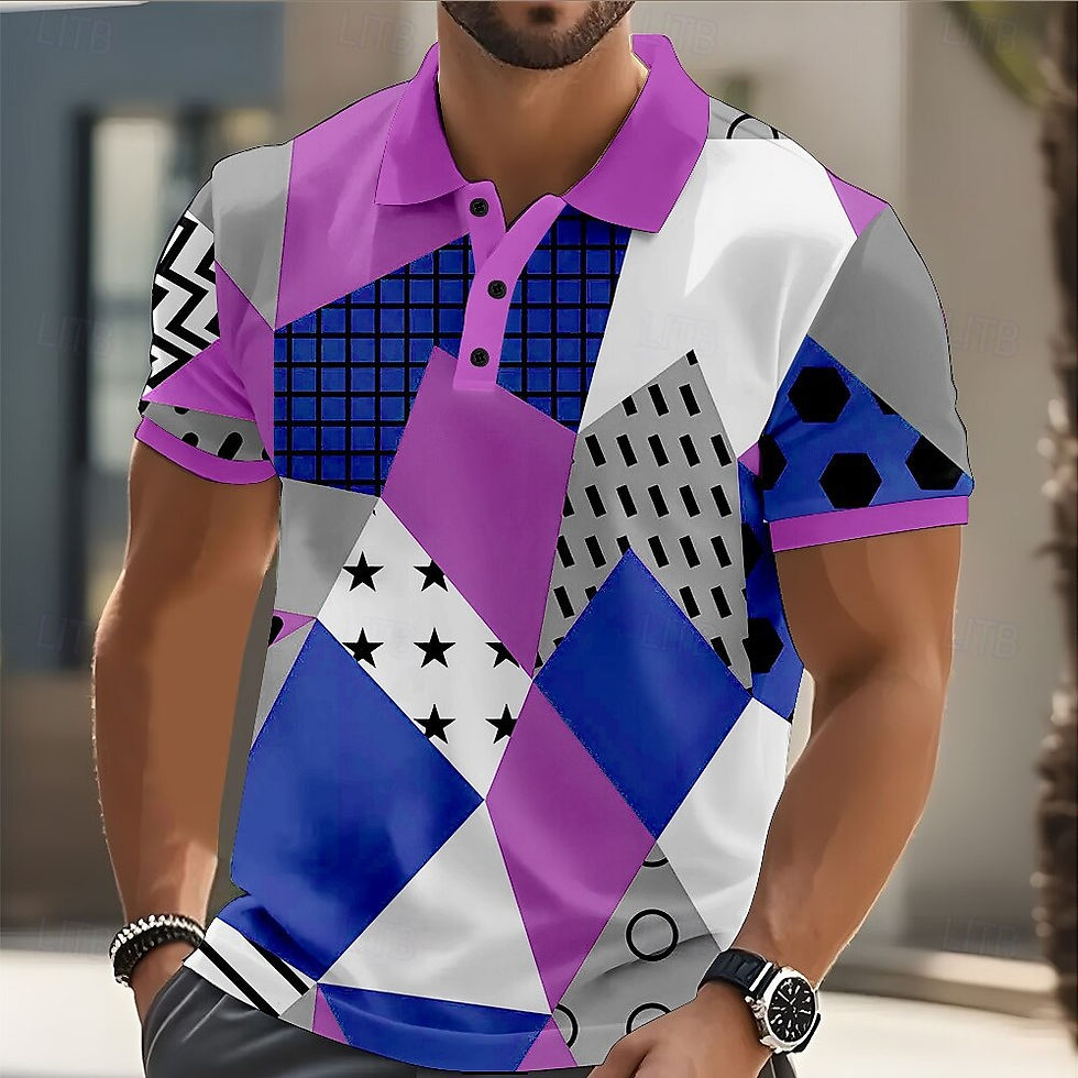Thumbnail: Geometric Print Mens Short Sleeve Polo Shirt
