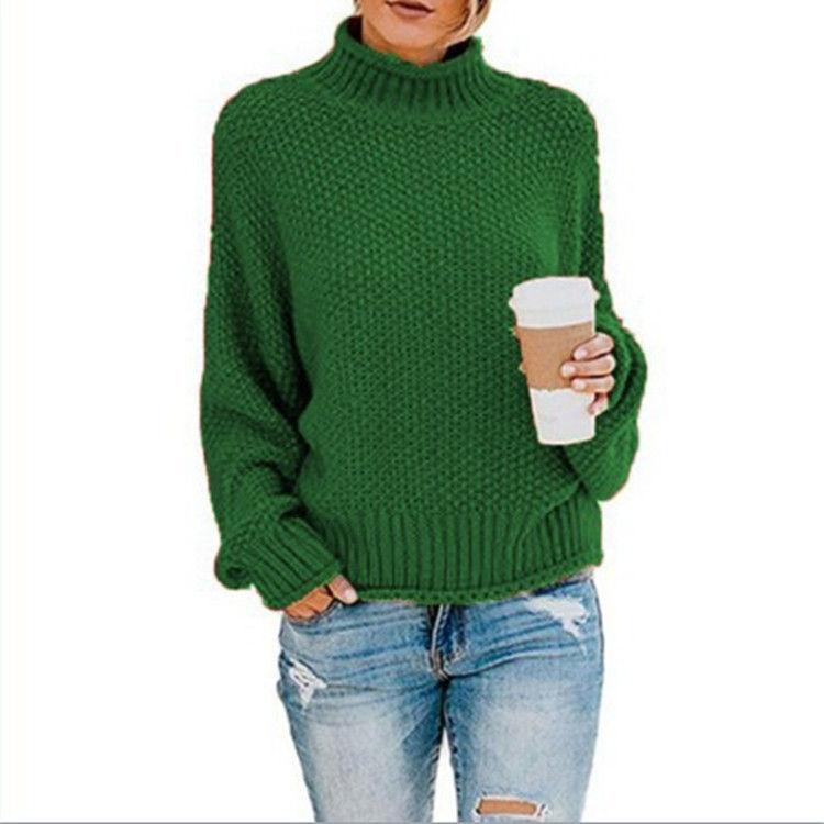 Thumbnail: Womens Turtleneck Sweater Loose Fit Solid Color Oversized Knit Pullover