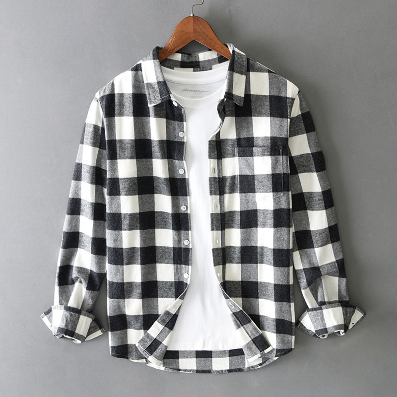 Thumbnail: Men's Long Sleeve Plaid Cotton Shirt