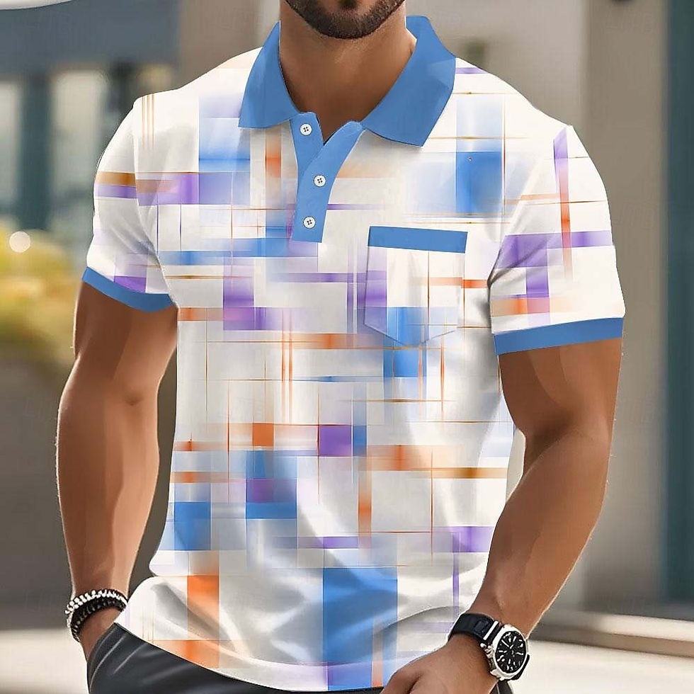 Thumbnail: Geometric Print Mens Short Sleeve Polo Shirt