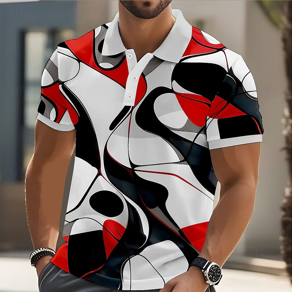 Thumbnail: Geometric Print Mens Short Sleeve Polo Shirt