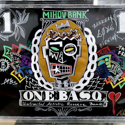 Mini mural, chalk on wall, chalk art of chalk paper, acrylic box art, mihov, mihov art, basquiat inspired art