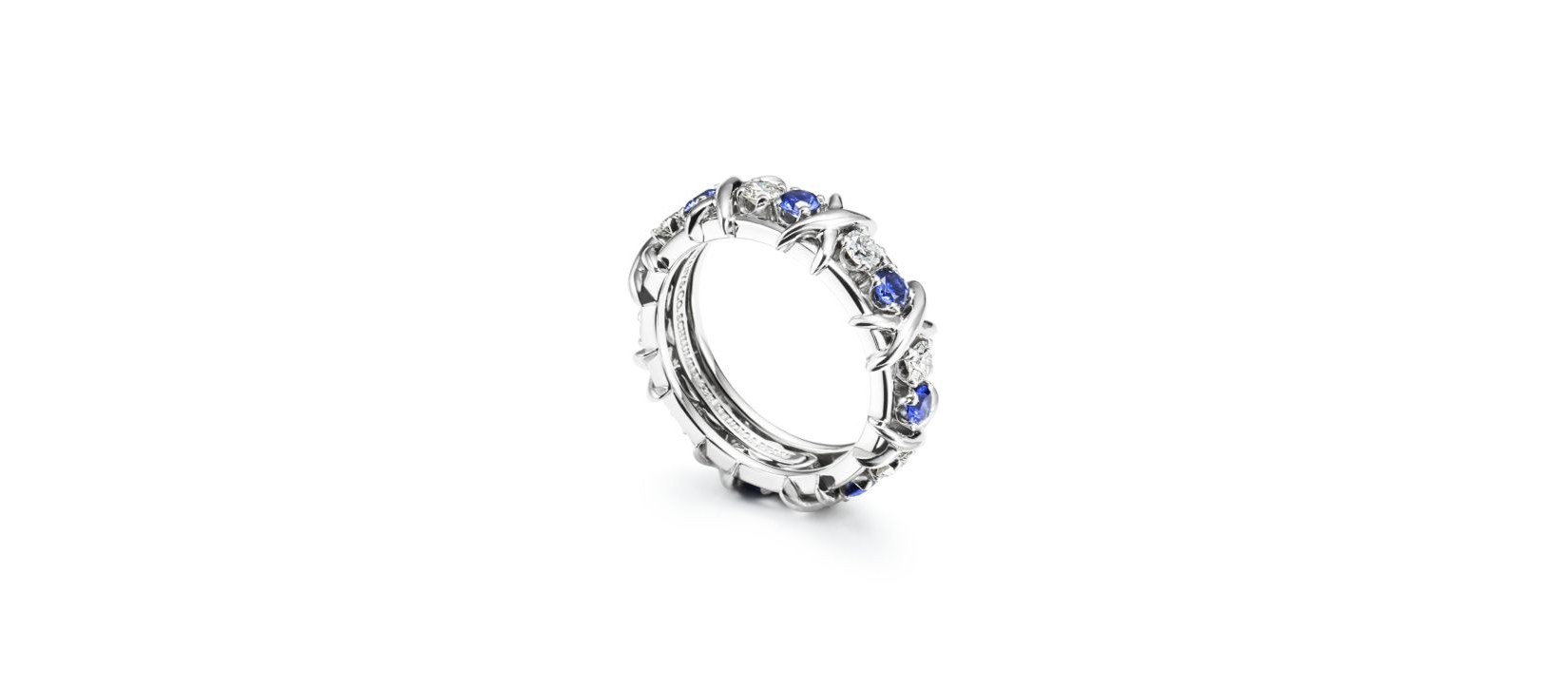 Sixteen Stone Ring with Diamonds and Sapphires