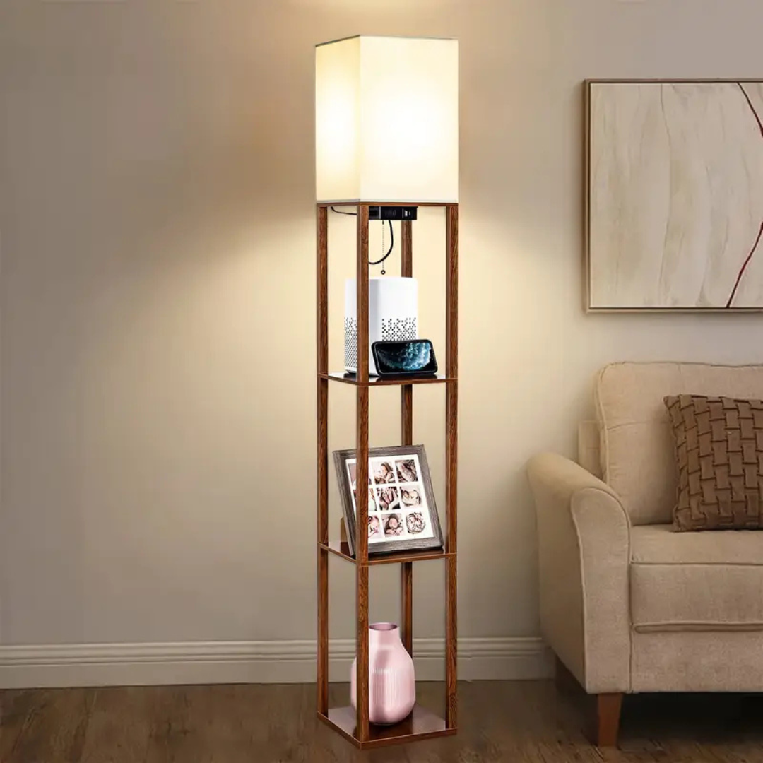 Lámpara de pie con estantería